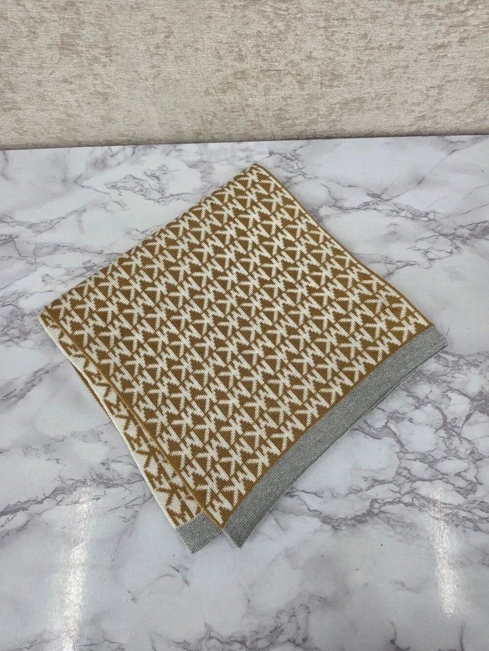 Michael Kors Logo Monogram Print Allover MK Knit Scarf
